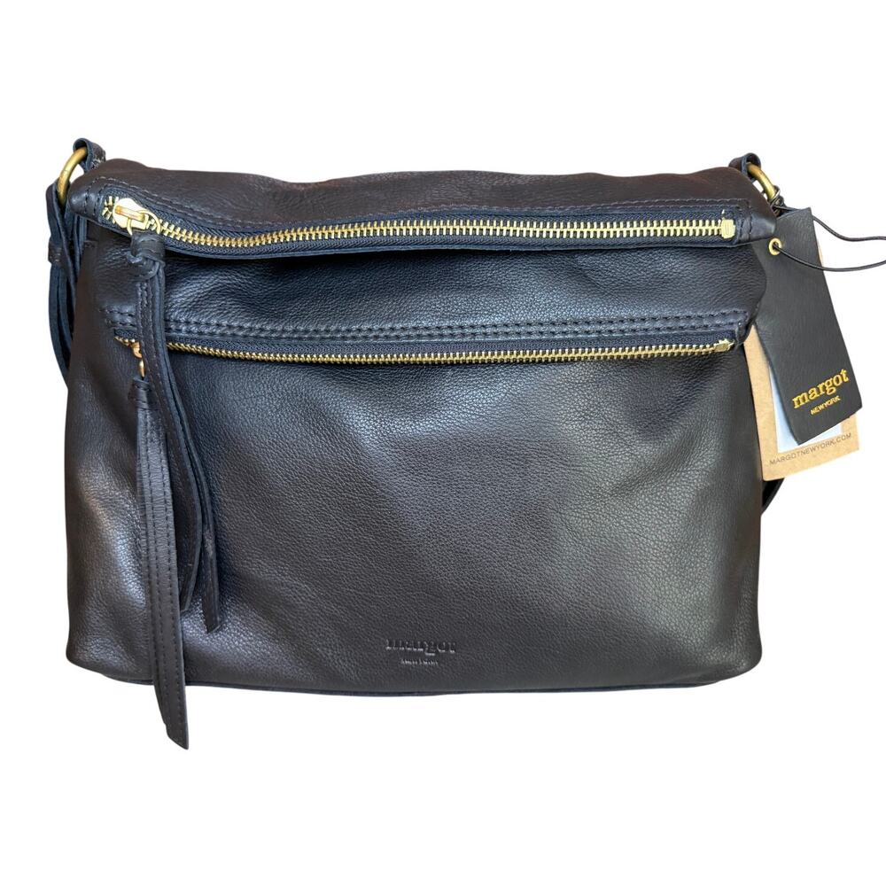 Margot Mickey Leather Double Zip Hobo Bag Black